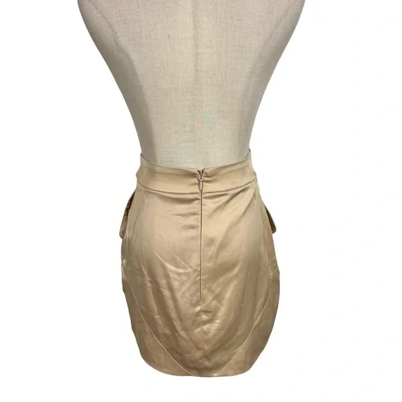 House of CB Thana Oyster Satin Military Belted Buckle Mini Skirt - Picture 7 of 11